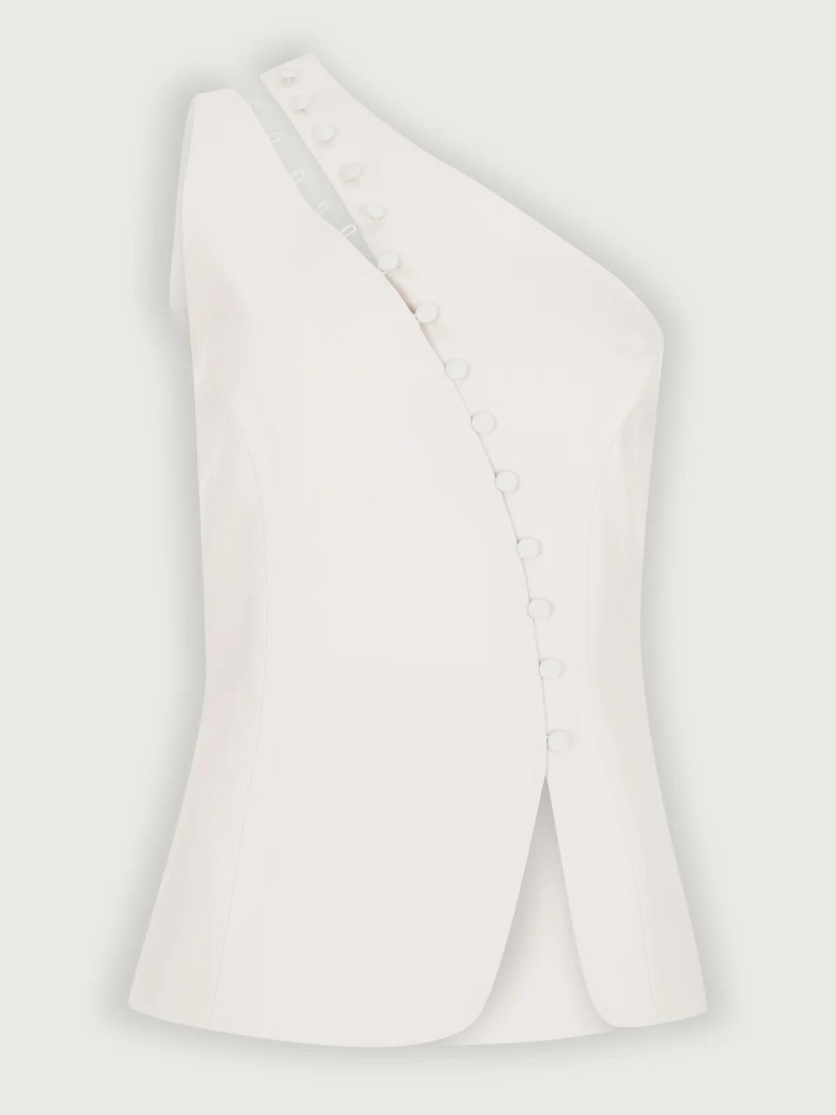 Dione™ One-Shoulder Button Detail Top