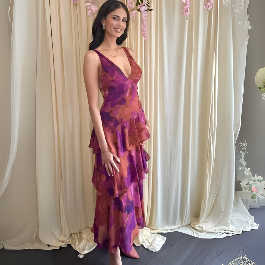 Lacey™ | Elegant V-Neck Layered Maxi Dress